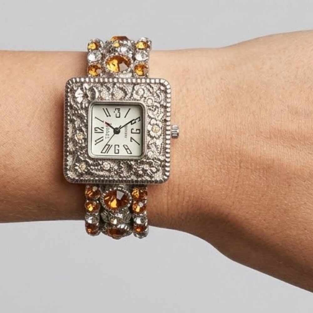 Elegant Silver and Topaz Women's Watch